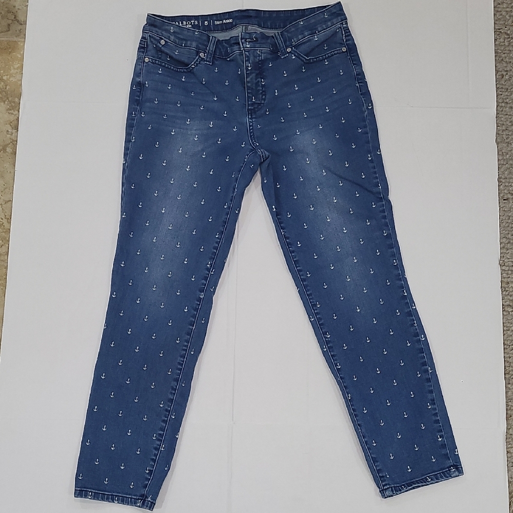 Talbots Navy Anchor Print Skinny Jeans